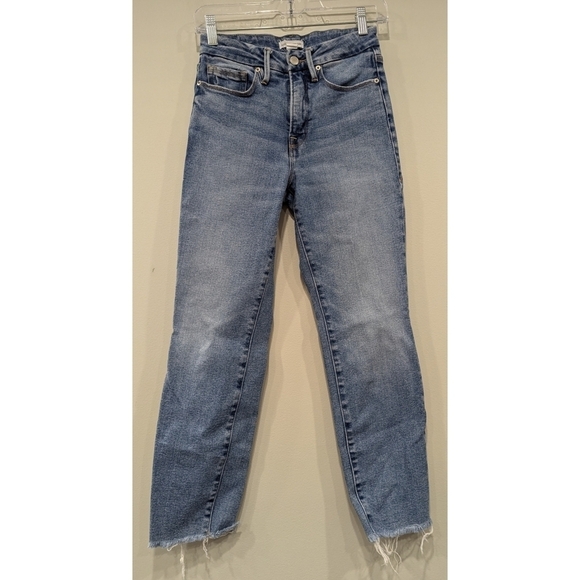 Good American Straight Leg Crop Raw Hem Jeans Size 0 - Picture 1 of 6